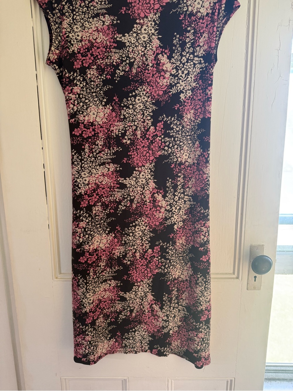 Nine West Black Midi Dress with Pink and Cream Floral Print